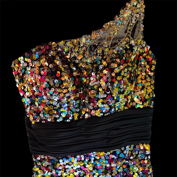 Private Label Dresses & Skirts - Multicolor Sequin Satin One-Shoulder Full Length Gown New